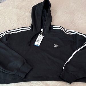 Women Adidas Black Pullover hoodie with White Accents